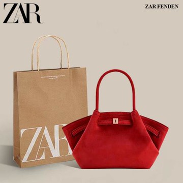 ZAR FENDEN紅色麂皮大容量餃子包包女式2025秋冬季手提新娘結婚包