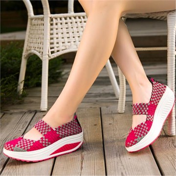 春夏韓版女搖搖鞋手工編織鞋懶人彈力皮筋老北京布鞋透氣網休閑鞋