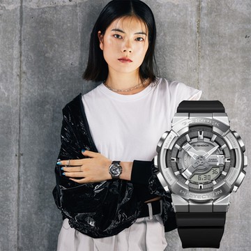 CASIO 卡西歐 G-SHOCK 金屬色雙顯電子錶 新年開運 送禮推薦-百搭銀 GM-S110-1A