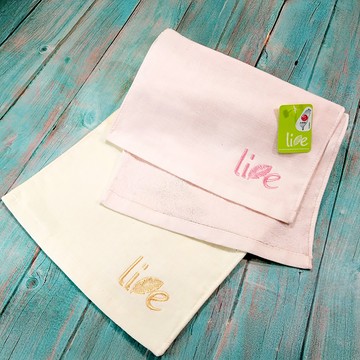 LIFE 來福牌 刺繡紗布運動巾 柔軟吸水  2條  粉色 + 米色