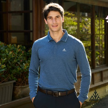 【ATUNAS 歐都納】男款羊毛長袖POLO衫A1PS2552M靛藍