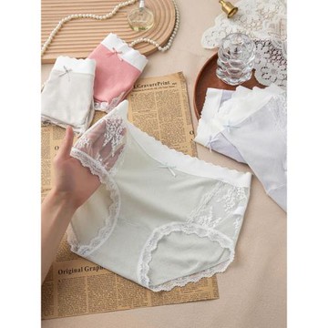 大碼內褲女胖mm200斤純棉中腰純欲風蕾絲全棉無痕薄款透氣三角褲