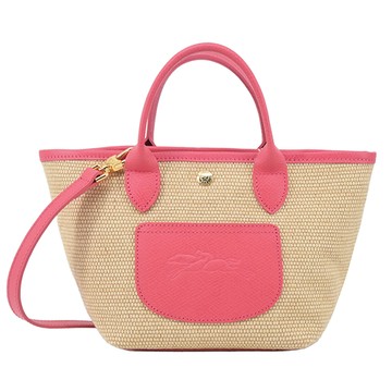 LONGCHAMP LE PANIER PLIAGE系列前口袋編織兩用提籃包(迷你/暈紅)