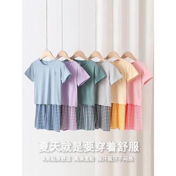 男童睡衣夏款短袖短褲男孩莫代爾夏季薄款親子家居服女童居家套裝