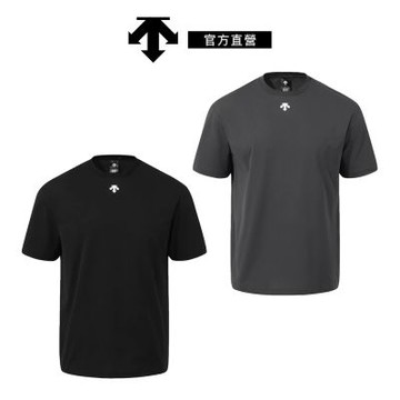 【DESCENTE】迪桑特 男士 落肩快乾抗皺短袖T恤(黑色/炭灰色)