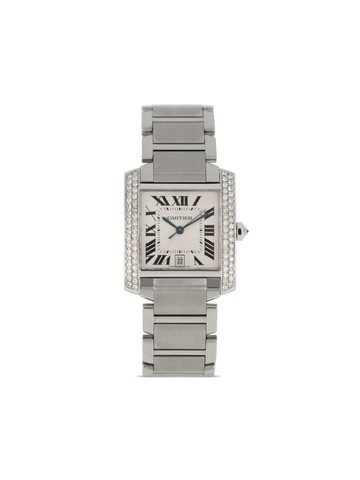 Cartier - 2003 pre-owned Tank Française 28mm - men - 18kt White Gold/Diamond - One Size