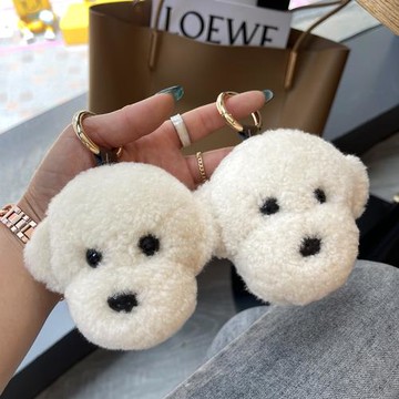 真羊毛可愛小白狗皮草卡通掛件