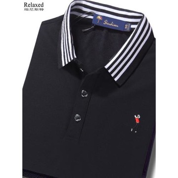 清倉特價純棉長袖翻領T恤品牌男裝POLO衫T有領帶領男士秋季上衣服