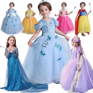 夏季女童愛洛貝兒公主裙童裝灰姑娘女童愛莎短袖禮服兒童連衣裙子