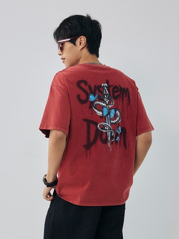 蝴蝶蛇盤劍水洗短T