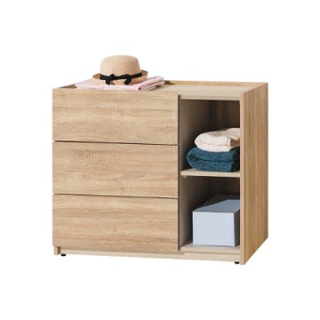 柏蒂家居-瑞莎3尺三斗櫃/三抽半開放收納置物櫃-90x40x75cm