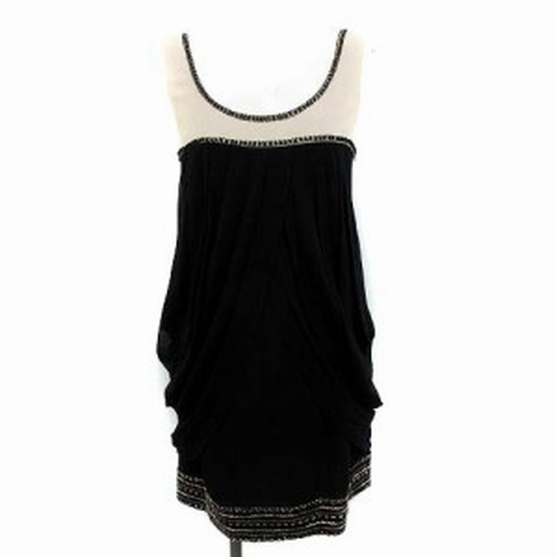 中古 グレースクラス Grace Class ワンピース ノースリーブ 膝丈 ビーズ装飾 シルク 黒 べージュ 36 Q10 レディース 通販 Lineポイント最大1 0 Get Lineショッピング