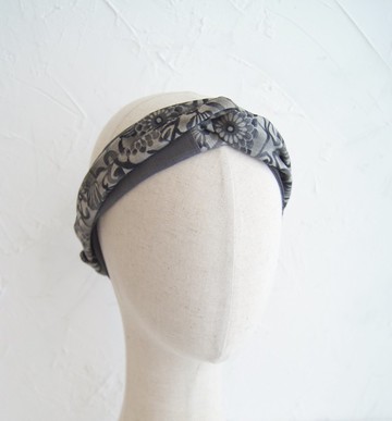 雙面綁帶髮帶/灰色圖騰