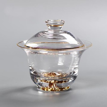 日式水晶玻璃富士山三才蓋碗耐熱雪山藏金杯描金品杯創意泡茶茶具