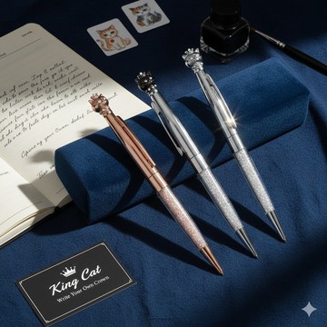 【DT&CREATION】優雅皇冠貓水晶原子筆