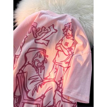 KKyesiou美式hiphop卡通印花潮牌短袖T恤男女oversize高街ins情侶