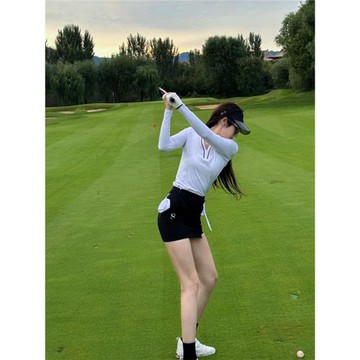 高爾夫秋冬女上衣v領長袖T恤速干彈力透氣球服搭飄帶包臀裙套裝女