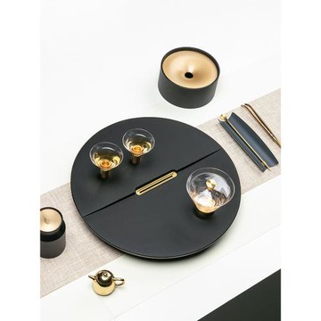 精致小茶盤烏金石圓形排水式干泡臺客廳家用現代高檔輕奢石頭茶臺