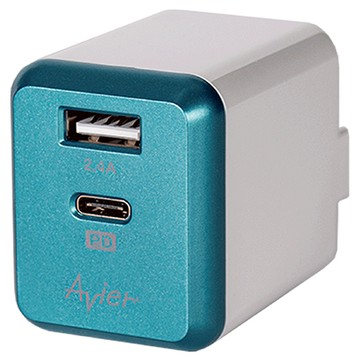 Avier PD3.0 + 2.4A USB-A/USB-C 電源供應器 30W  青色  1個
