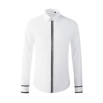 個性潮牌新款門襟袖口珠片拼接繡花時尚襯衣流行男裝修身休閑襯衫