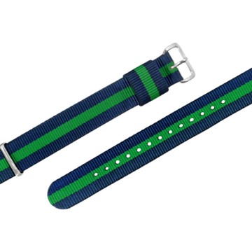Watchband DW 各品牌通用 不鏽鋼扣頭 尼龍錶帶-藍x綠