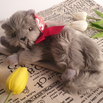 美國Ty 紅絲帶灰貓毛絨玩偶