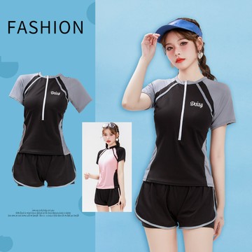 比基尼妮.賽課保守學生拉鍊短袖短褲(M-3L)