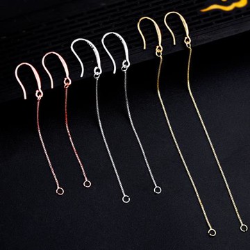 S925純銀耳線空托盒子鏈款耳飾耳環耳墜耳線銀托DIY銀飾配件女式