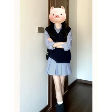 學院風穿搭長袖藍色襯衫連衣裙子2025秋冬季新款女裝氣質短裙套裝