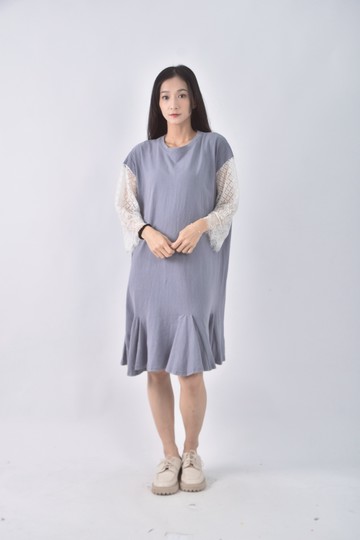 (XS（含）以下) l o v e圓領藍色洋裝