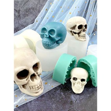 萬圣節骷髏頭捏捏模具硅膠 創意巧克力蛋糕裝飾  蠟燭石膏模具
