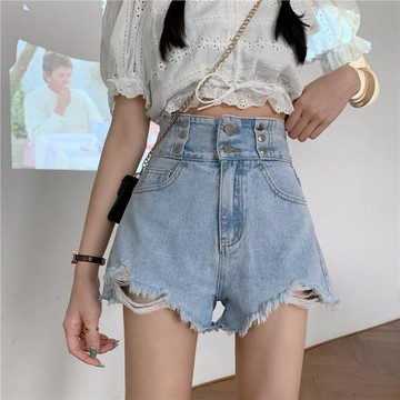 春夏季韓版大碼胖mm高腰牛仔短褲女寬松顯瘦毛邊外穿辣妹闊腿熱褲