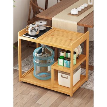 家用帶輪可移動茶臺客廳新中式茶桌邊幾燒水壺一體茶車簡易茶水架