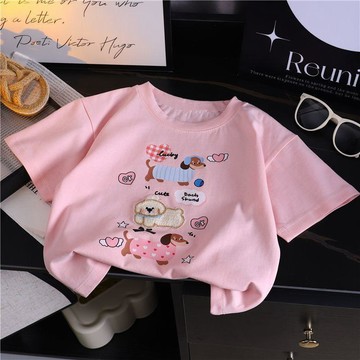 Healthy baby 女童夏季新款短袖T恤兒童半袖上衣卡通洋氣百搭寬鬆 女童短袖 儿童短袖 短袖
