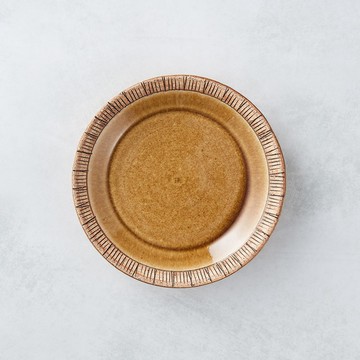 日本美濃燒 - 細雕紋小盤 - 赭石黃