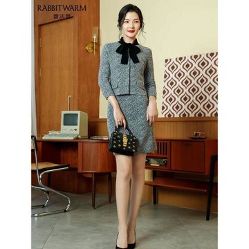 Rabbit－Warm/蕾沃爾純兔絨~22年早春新款OL風短款外套毛呢套裝
