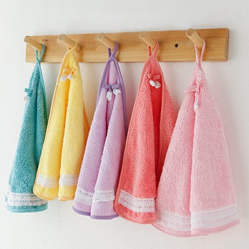 妙高2條裝珊瑚絨擦手巾掛式蝴蝶結蕾絲花邊廚房抹布吸水清潔布