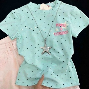 美式精梳棉復古波點印花短袖T恤女夏季新款時尚顯瘦百搭上衣正肩上衣 短袖T恤 小眾短袖