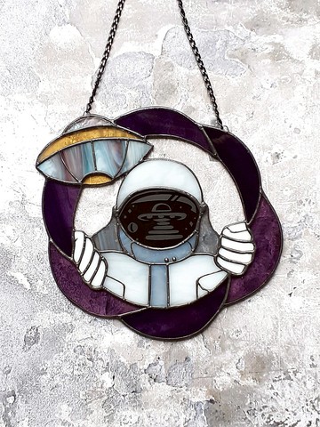 彩色玻璃黑洞宇航員捕夢網不明飛行物太空裝飾太陽捕手