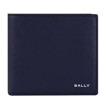 BALLY 6306422 FLAG 燙銀LOGO內裏撞色對開8卡短夾.深藍