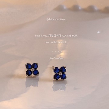 ▪NANA▪L19 日韓流行時尚 S925 銀針 氣質 迷你 小巧 深藍 小花 花朵 甜美耳飾 耳環 耳針