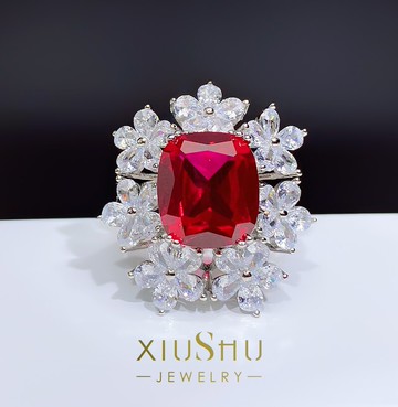 夸張戒指歐美仿真寶石戒指女大寶石開口可調鑲嵌小眾設計新款