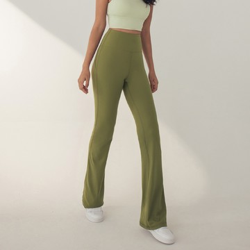 裸感高腰顯瘦喇叭褲-苔鮮綠