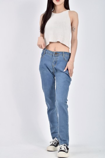 加購優惠(L) han mei er質感丹寧牛仔低腰素面藍色長褲