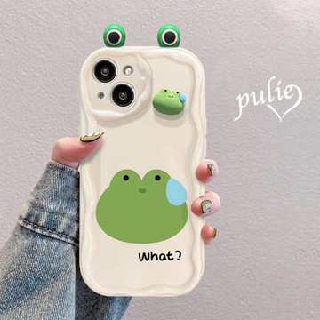 適用蘋果16promax手機殼防摔iPhone15牛奶紋14立體青蛙大眼13mini全包軟硅膠卡通11pro男8xr情侶12女6s可愛套