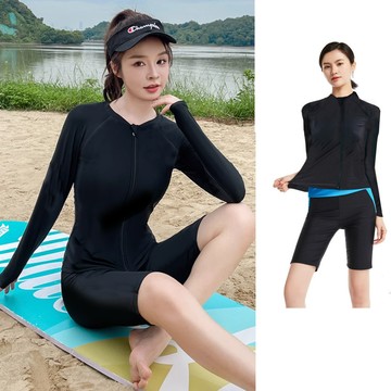 泳衣泳裝M-5L大尺碼曉晴基礎三件式長袖防曬外套+比基尼+五分褲