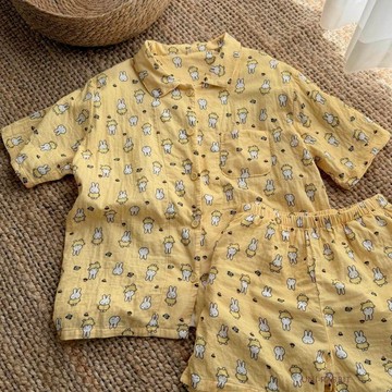 夏日奶黃米菲兔開衫ins雲朵棉睡衣女短袖短褲甜美少女家居服套裝韓國居家服睡衣套裝女生睡衣居家睡衣睡衣女
