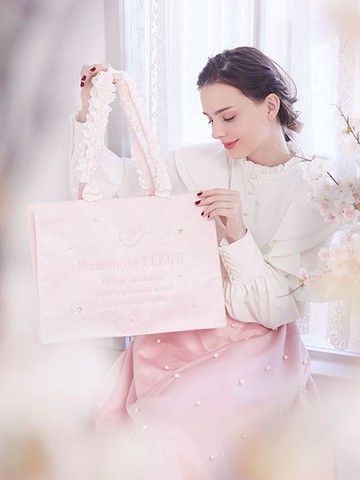 浪漫櫻花系列刺繡荷葉褶邊托特包【M】(8A41F0J1600) - Maison de FLEUR