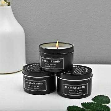 法式優雅黑罐香氛蠟燭3入禮盒 琥珀苔蘚