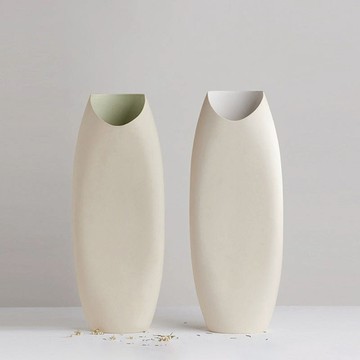 月型口扁平花器G6 - 計5色 外裂纹釉內黑色